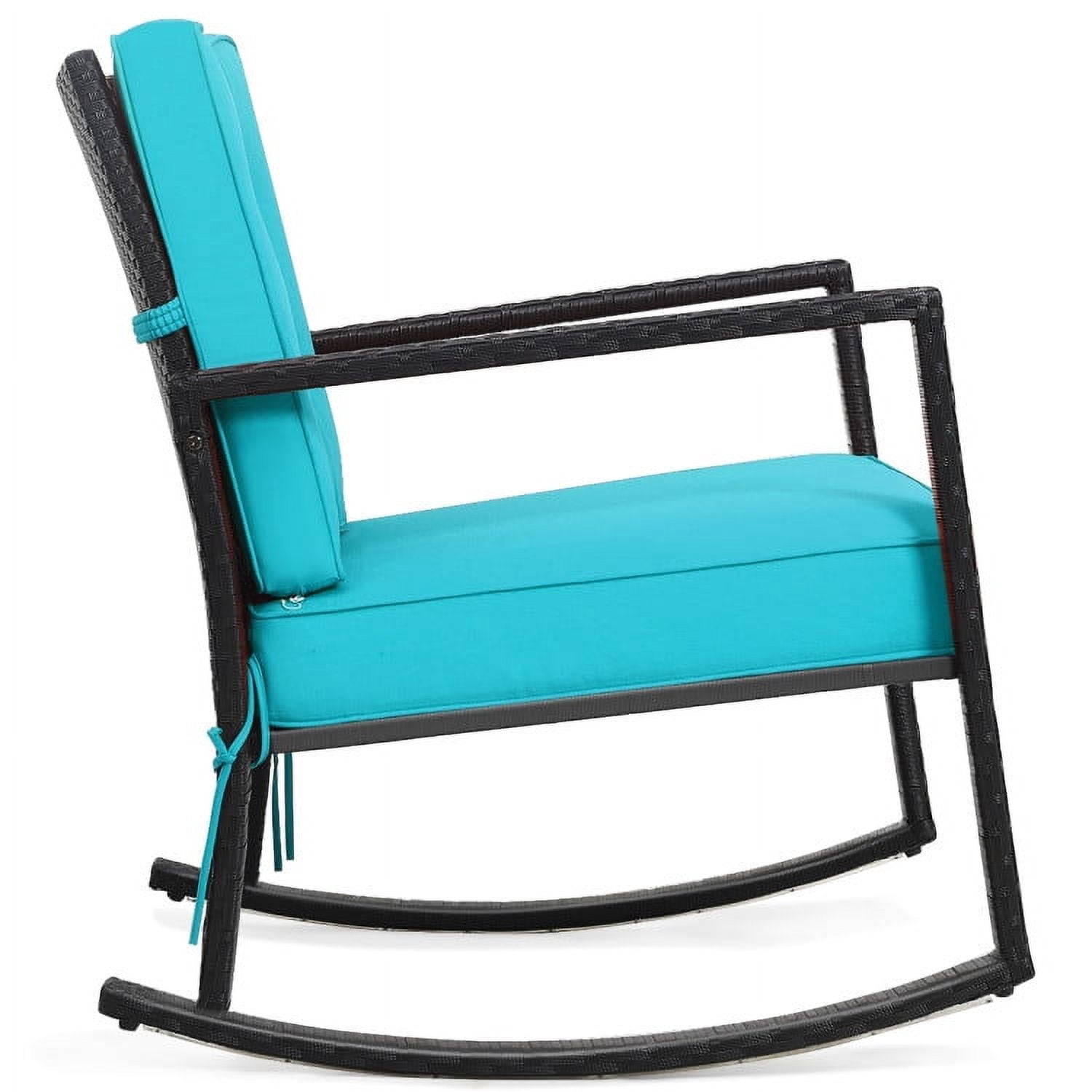 Barara King Rocking Chairs Outdoor, Patio Rattan Rocker Outdoor Glider Rocking Chair Cushion Lawn-Turquoise, Patio Rocking Chairs