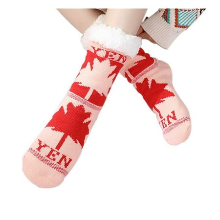 

Panda Superstore PL-CLO2376199011-KELLY01544-RP Womens Fuzzy Warm Thick Cozy Slipper Socks for Winter Warm Light Orange Maple Leaf