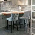 thumbnail image 3 of Counter Height Bar Stools Set of 2, Velvet Upholstered Barstools with Solid Wood Legs, Button Tufted and Nailheads Trim, Wing-Back Bar Chairs for Kitchen Island Dining Room Pub, Gray, 3 of 9
