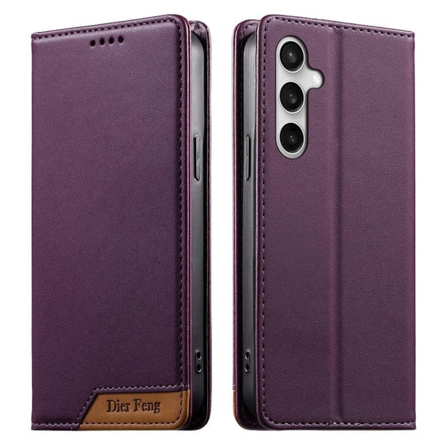 Funda Tipo Cartera de Cuero Sintético para Samsung Galaxy S25 FE Bloqueo RFID, con Ranuras para Tarjetas y Bolsillo para Efectivo, Cierre Magnético Fuerte Morado