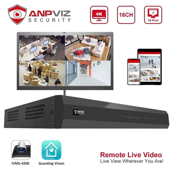 Anpviz 16 Channel 4K PoE Network Video Recorder NVR, Support 4K/2K/8MP/5MP/3MP/1080P PoE Camera, Free Remote Access, Motion Alarm, 24/7 Recording, Smart Playback,Neutral (no logo)