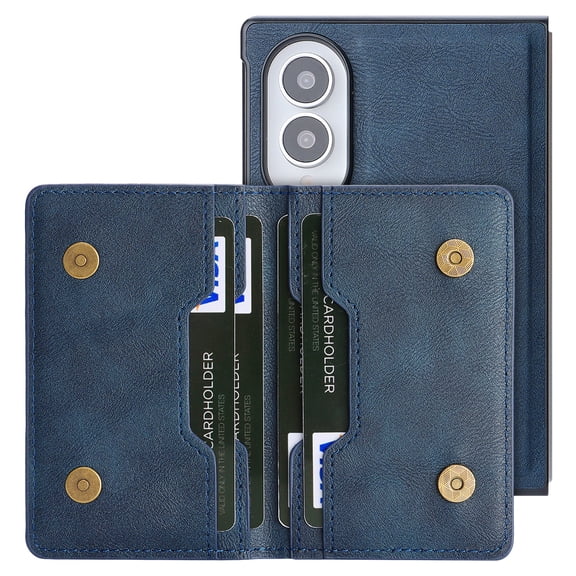 Mynvo PU Leather Case for Samsung Galaxy Z Fold 8 with Cards Holder, Slim Fit RFID Blocking 2 In 1 Wallet Case with Stand Support Wireless Charging Shockproof Magnetic Back Cover Bumper, Blue
