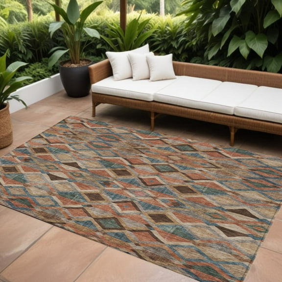 10' X 14' Brown Gray And Tan Geometric Washable Indoor Outdoor Area Rug