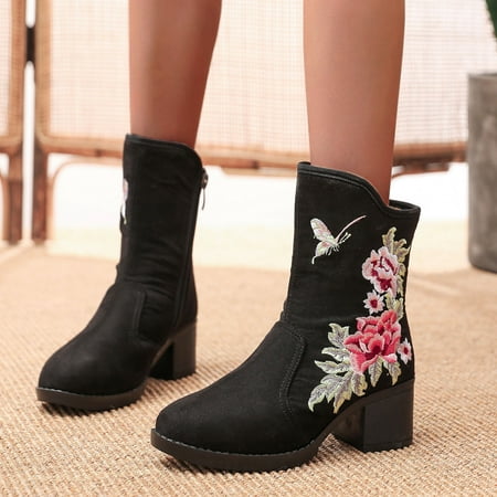 

Christmas Embroidery Boots Fashion High Heels Women Tassel Flowers Shoes Ankle Boots Boots Women Women s Boots