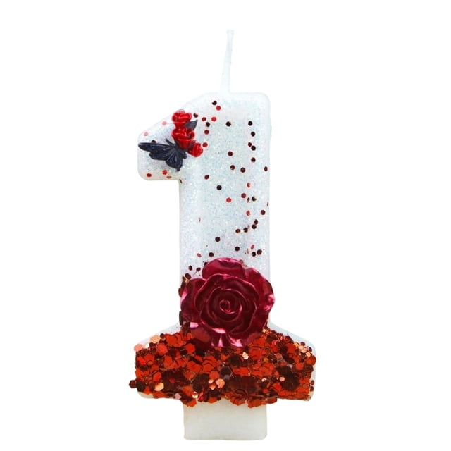 Goleeg Bougies d'Anniversaire Papillon Numéro 1, Bougies Gâteau Numérotées Décorées de Roses Rouges, pour Anniversaires, Fêtes et Célébrations de Mariage