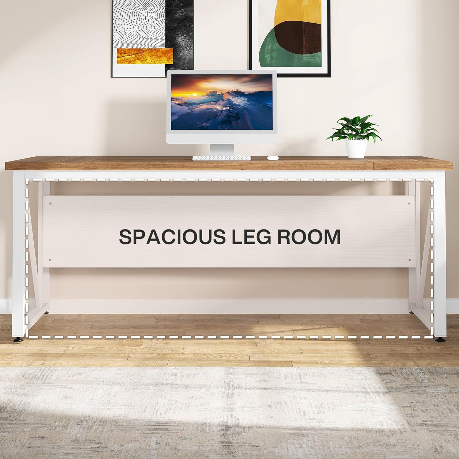 Tribesigns 63 Inch L Shaped Executive Desk and 47" Lateral File Cabinet, Home Office Business Furniture with Drawers and Storage Cubes, Brown and White