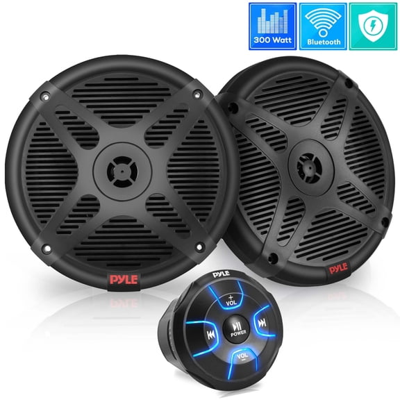 Pyle PLMRKT8 - Dual 6.5” Waterproof-Rated Marine Speaker Kit with Amplified Bluetooth Remote Control Receiver for Car, Truck, Boat, 4x4, PowerSport Vehicles