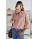 thumbnail image 2 of ABPHQTO Camisa de mujer rosa lisa con busto plisado y mangas vueltas, 2 of 5