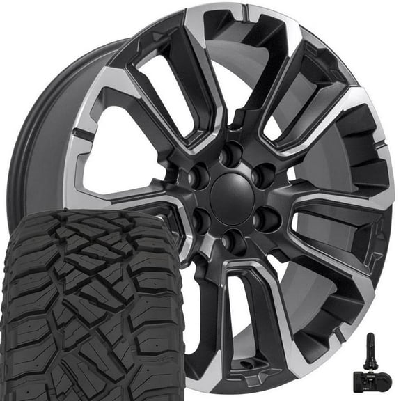OE Wheels CV68 22 Inch Rims and Tires Fit Suburban 1500 High Country Style 6x139.7 22x9 Satin Black with Milled Edge - Hollander 14088 - TerraMax RT 285/45-22 (Set of 4)