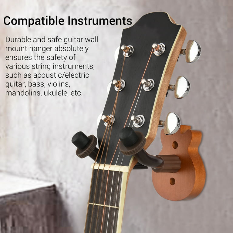 Guitar Wall Mount Hanger Solid Wood Guitar Hanger Wall Hook Holder Stand with Metal Steadying Bars for Acoustic Electric Guitar Bass Ukulele, Size