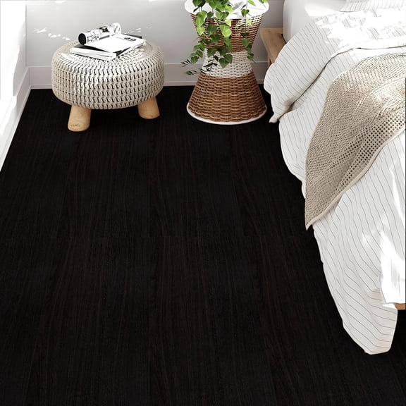 Abyssaly Vinyl Peel and Stick Flooring tile 15.7" x 236", Covering Area 25.8 Sq.ft, Self-Adhesive Black Flooring Tile Wood Grain Look for Home Decor