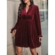 thumbnail image 4 of Vestido Elegante Retro Corto Holgado con Escote en V y Larga de Terciopelo de Color Liso para Mujer, Ropa de Moda para Otoño e Invierno. Vino Tinto M, 4 of 9