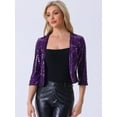 thumbnail image 3 of DARING DIVA Sequin Open Front Party Shiny Glitter Sparkly Shrug Blazer M Dark Purple, 3 of 6