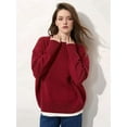 thumbnail image 2 of Women'S Light-Weight Soft Petite Crewneck Solid Plain Sweaters Fall Winter Pullover Jumper Tops Wine Red M, 2 of 4