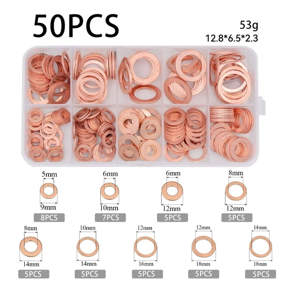 Solid Copper Crush Washer Seal Set Flat O-Ring Seal Assembly Kit