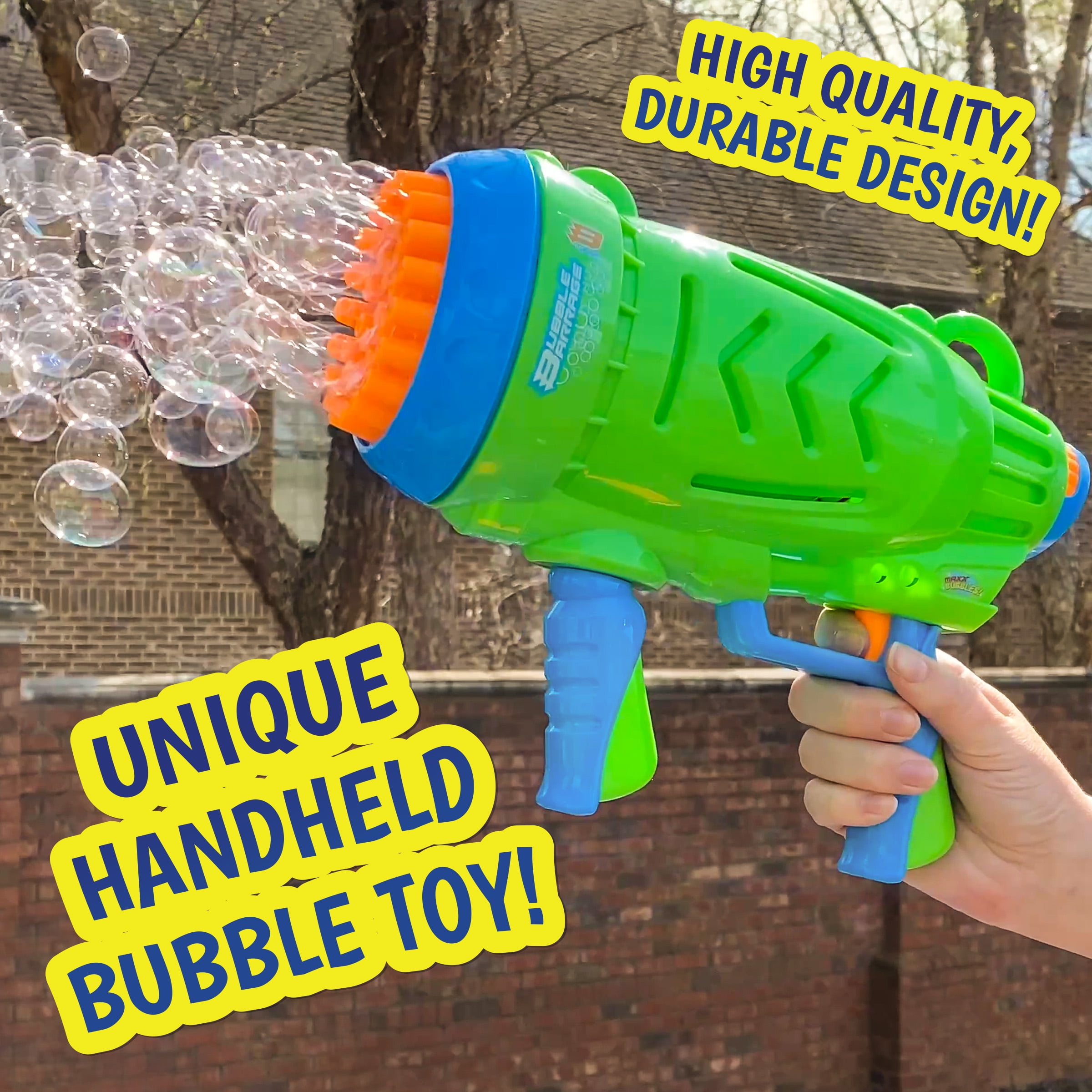 Maxx Bubbles Bubble Barrage – Bubble Gun for Outdoors | Kids Summer Toy |  Includes Bubble Solution and Dip Tray – Sunny Days Entertainment