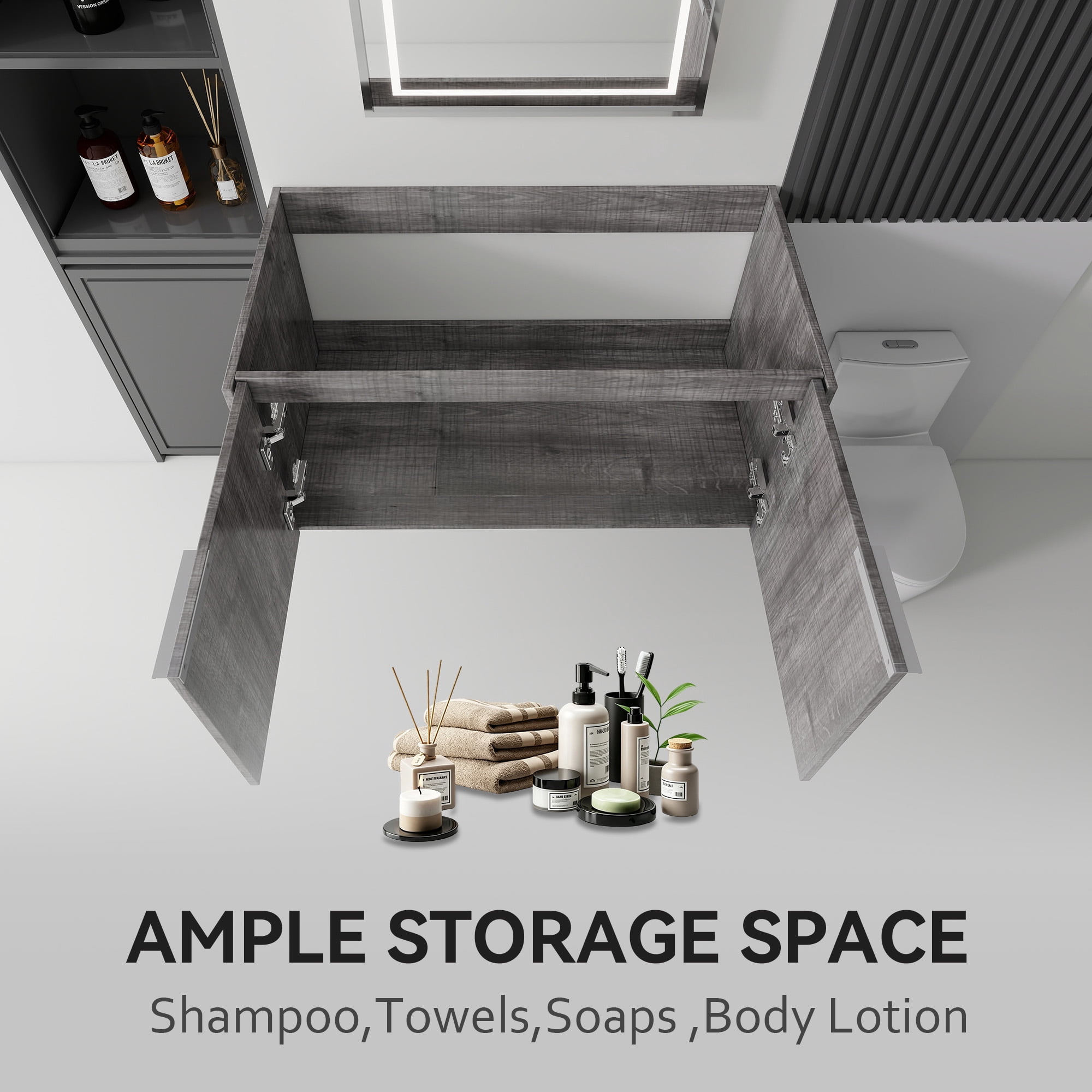 Leumius 36" Floating Bathroom Vanity Cabinet,Soft-Close Double Doors,Wall Mounted Cabinet Set Bathroom Vanity for Small Space,Cabinet Only,Grey