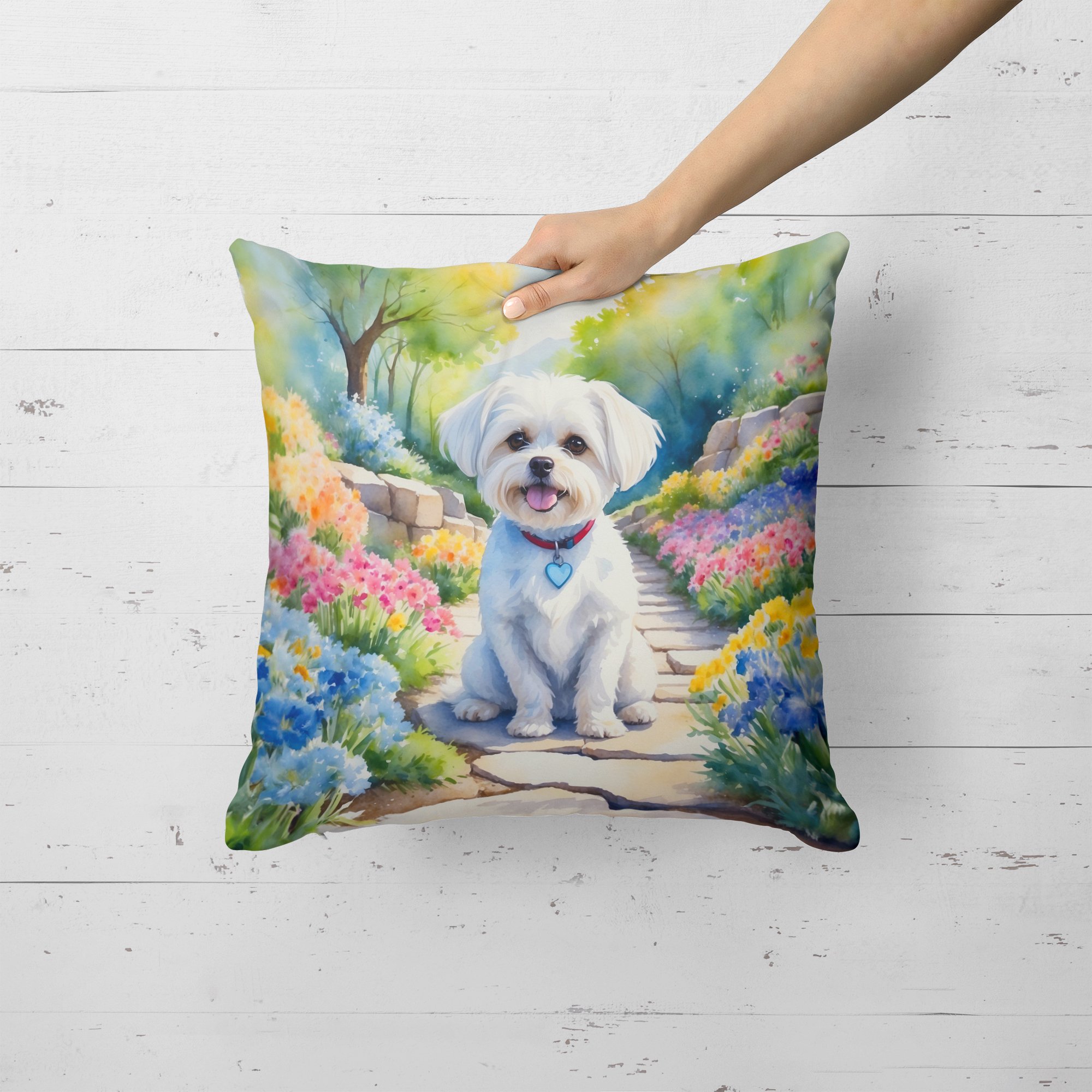 Maltese Spring Path Throw Pillow 18 in x 18 in