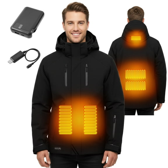 Heated Jacket for Men Women,Battery Powered Heating Jacket,Waterproof Windproof Warm Hooded Heated Coat for Hiking Skiing Camping