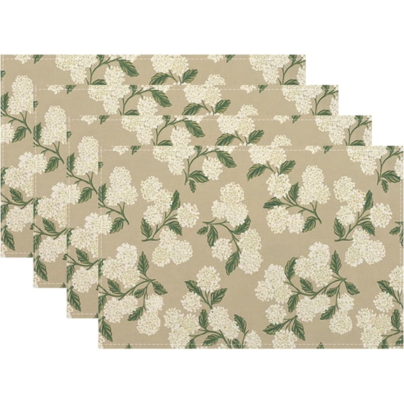 Beige Placemats Set of 4 Khaki Green Hydrangea Flower Decor Place Mats 12x18 Inch Vintage Floral Spring Summer Seasonal Decorative Linen Table Mats for Kitchen Dining Party Table Decoration