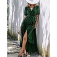 thumbnail image 5 of UVN V Neck Long Dresses For Women Corduroy Cocktail Dresses Party Gown Short Sleeve Maxi Dress with Belt, 5 of 7