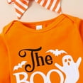 thumbnail image 6 of URMAGIC Newborn My First Halloween Baby Girl Outfit Long Sleeve Romper Pumpkin Stripe Bell Bottom Pants Set 0-3 Years, 6 of 11