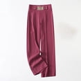 thumbnail image 2 of Women's Casual Business Pants High Waist Wide Leg Solid Color Deco Metal Chain Comfy Lightweight Suit Pants, 2 of 6