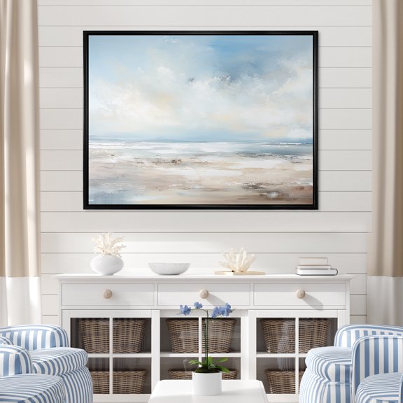 Designart "Minimalist Scenery Along The Coastal Beach III" Coastal Ocean Floater Framed Wall Decor