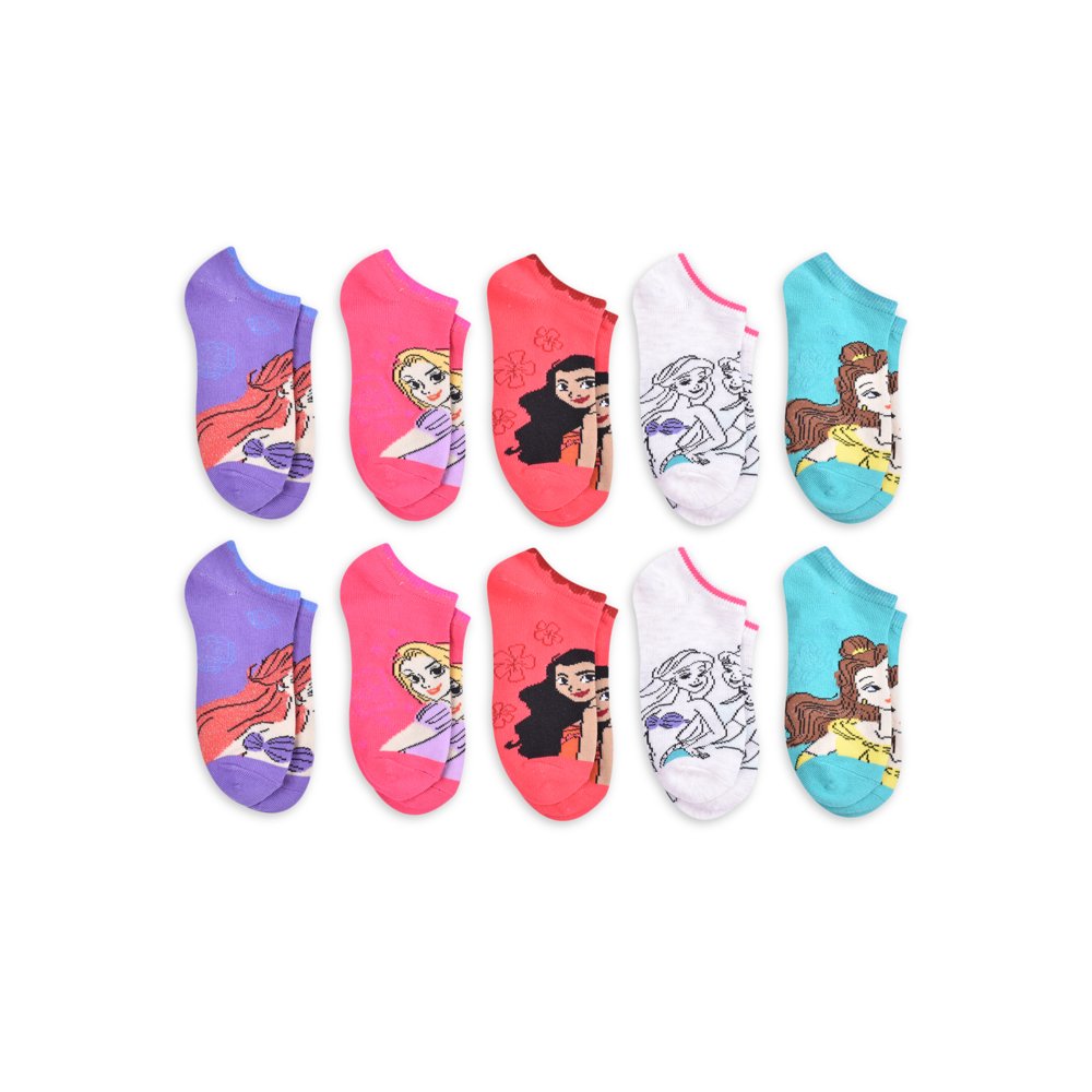 Disney Princess Disney Princess Girls No Show Socks, 10Pack, Sizes 4