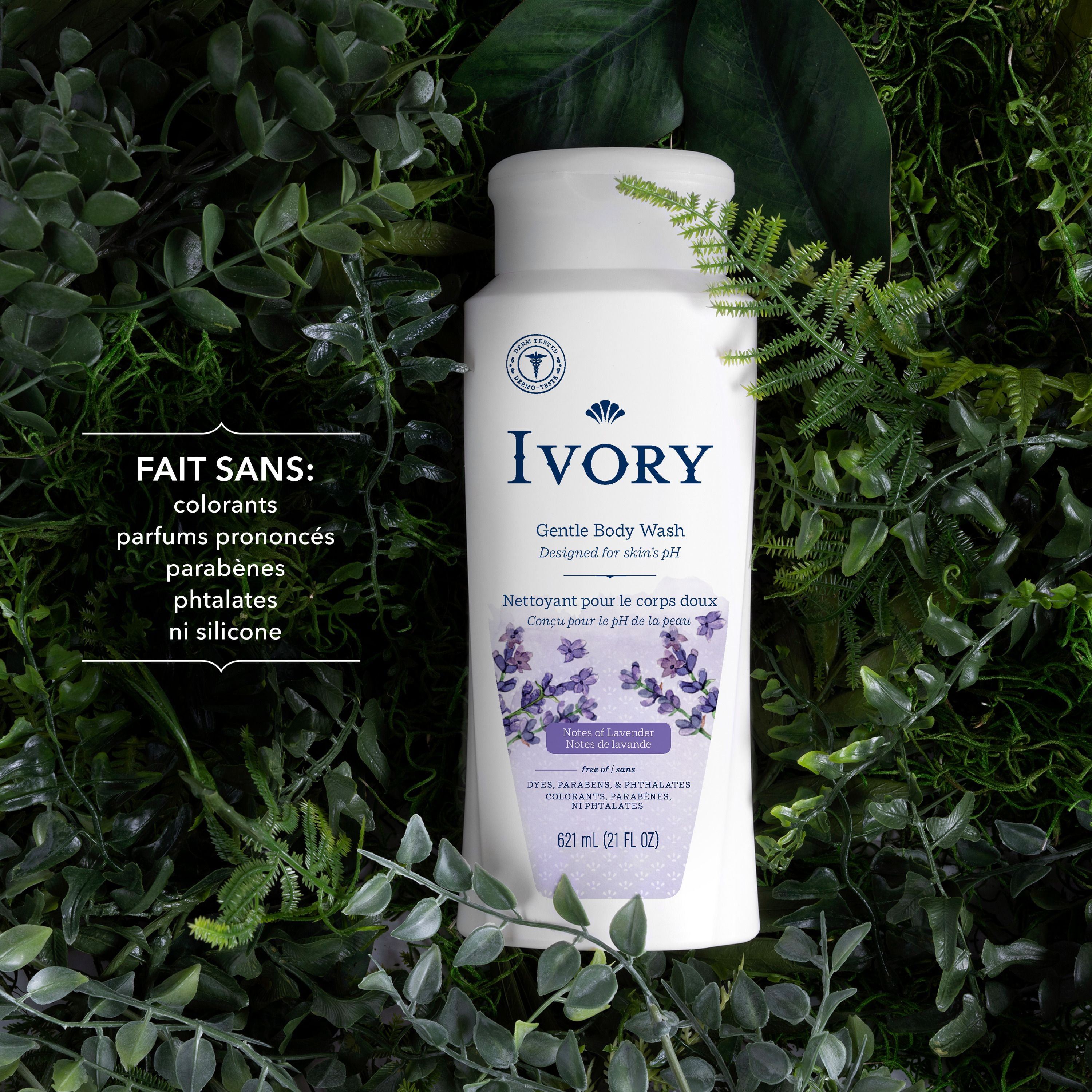 Ivory Mild & Gentle Body Wash, Lavender Scent, 621ML