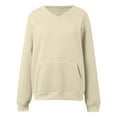 thumbnail image 4 of UJNDER Women's Pullover Sweatshirt Soft Thermal Winter Wear Cozy Oversized Crewneck Top with Pockets for Casual Athletic Comfort Beige S, 4 of 5