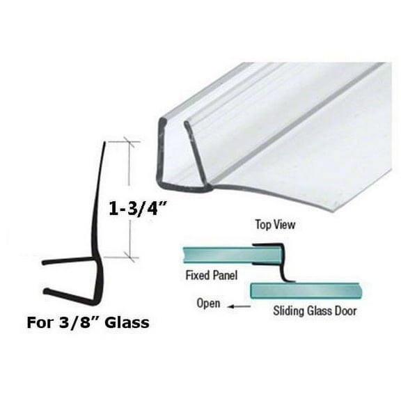 Frameless Shower Door Polycarbonate Seal with 90 degree 1-3/4" Long Vinyl Fin for 3/8" Glass - 73" Long