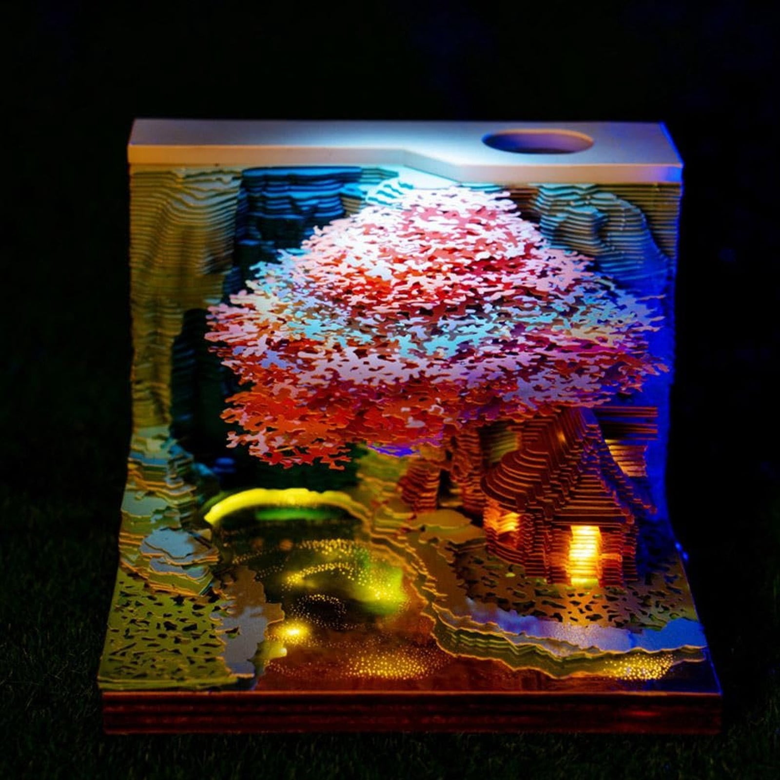 Goowood 3D Calendar 2026 Timepiece Calendar with LED Lights Paper Carving Art 3D Memo Pad Tear Away Calendar for Home Office Desk Decor