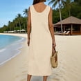 thumbnail image 6 of CHGBMOK Women Tank Dresses V Neck Sleeveless A-line Dress Solid Linen Loose Casual Maxi Dress with Pockets, 6 of 8