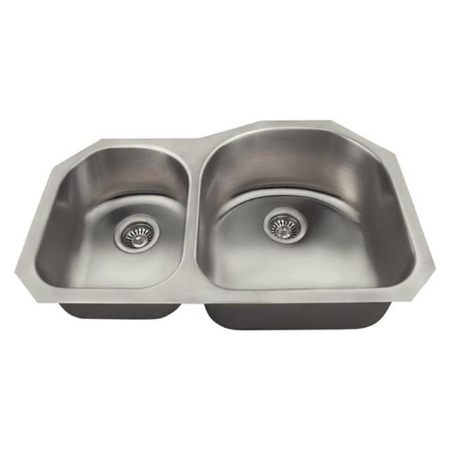 Polaris US1031R Offset Double Bowl Stainless Steel Kitchen Sink
