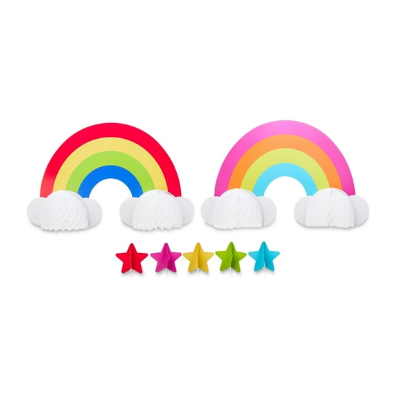 Stars and Rainbow Paper Honeycomb Table Centerpiece Decorations, 7 Pieces, by Way To Celebrate