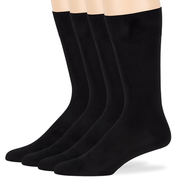 TELOLY Men's Seamless Bamboo Dress Socks - 4 Pack - Breathable Casual Soft Crew Business Solid - Sock Size 10-13 Shoe 9-12 L Black