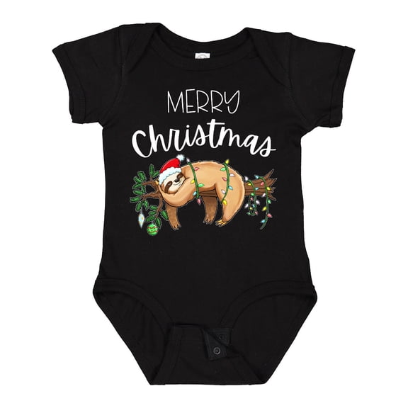 Inktastic Merry Christmas Cute Sloth with Santa Hat and Lights Boys or Girls Baby Bodysuit