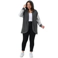 thumbnail image 3 of DARING DIVA Plus Size Hooded Open Front Sweatshirt Jacket 1X Dark Grey, 3 of 7