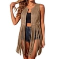 thumbnail image 2 of Atkumj Western Vest Vintage Suede Fringe Hem Long Cardigans Casual Solid Color Sleeveless Cardigans Women for Southwestern Style 2XL, 2 of 10