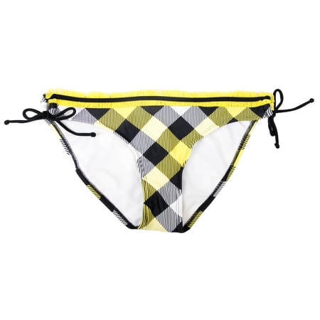 Hobie Women s Tie Side Cinched Black and Yellow Printed Classic Bikini Swim Bottom