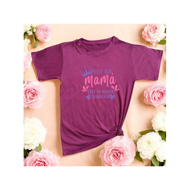 Playera Blusa Mujer De Feliz Día Mamá Eres Mi Mayor Bendición Regalo Día de las Madres Moda Casual Color Rosa Dorado Talla Chica Marca Emil SaEs