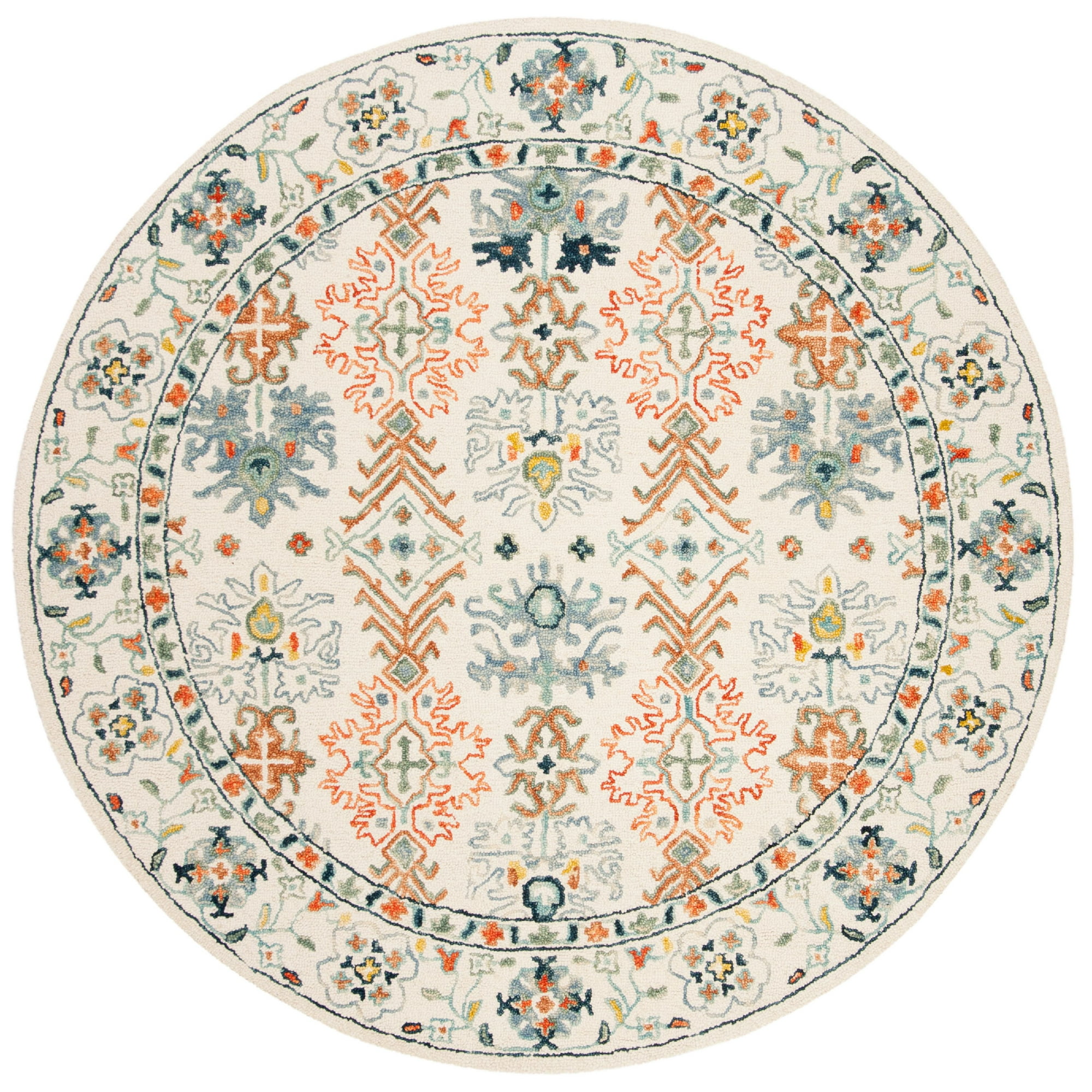 SAFAVIEH Aspen Brooks Oriental Area Rug, Ivory/Blue, 7' x 7' Round