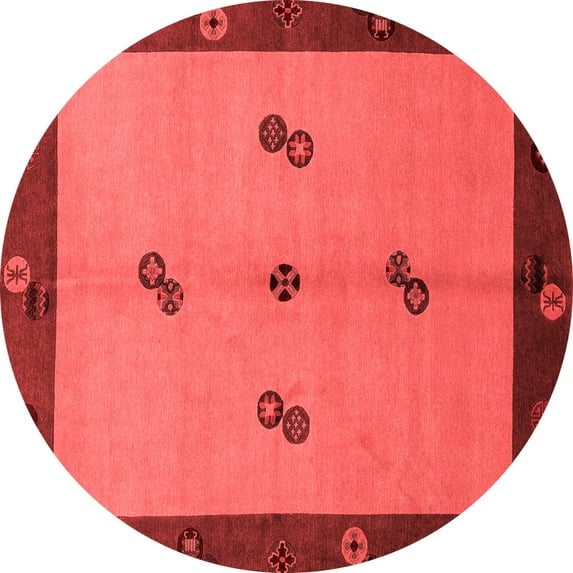 Ahgly Company Machine Washable Indoor Round Abstract Red Modern Area Rugs, 6' Round