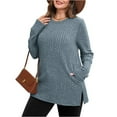 thumbnail image 6 of Fshiont Womens Sweaters Crewneck Long Sleeve Shirts with Pockets Fall 2025 Fashion Winter Clothing Side Slit Blue 2XL, 6 of 6