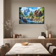 Rustic Stone Waterfall Mountain Chalet Canvas Wall Art, Rustic Stone and Wood House by ...