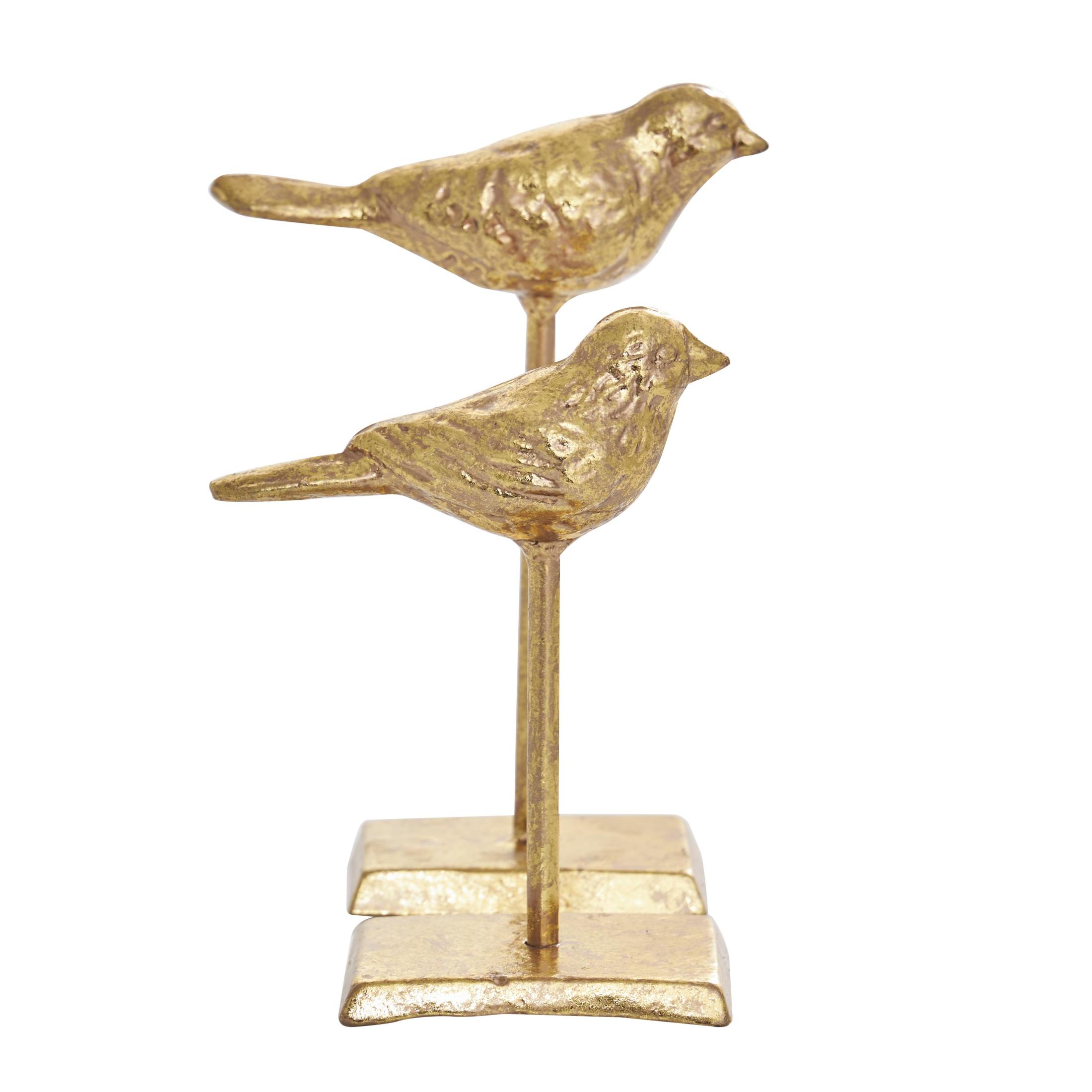 8", 6"H Gold Metal Bird Sculpture with Gold Foil Texturing, by DecMode (2 Count)