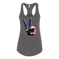 thumbnail image 2 of Wild Bobby, American Flag Peace Sign Hand Pop Culture Ladies Racerback Tank Top, Dark Grey, Medium, 2 of 3
