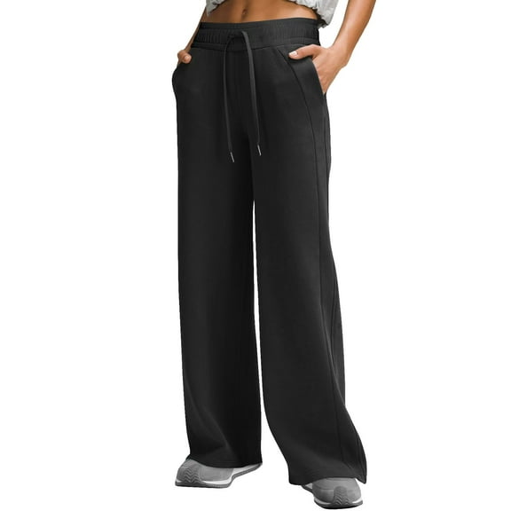 Delayuji Business Casual Pants for Women Womens Wide Leg Sweatpants High Waisted Baggy Pants Drawstring Athletic L Black