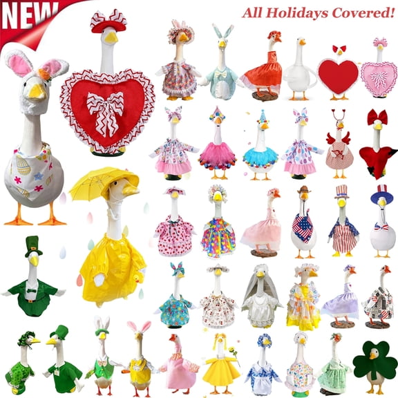 KOYPTL Porch Goose Outfits, All Seasons Holiday, Valentine's Day, St. Patrick's Day, Easter, 4th of July Lawn Porch Goose Clothes for Goose Patio Yard Garden Lawn Decor, Porch Goose Decorations
